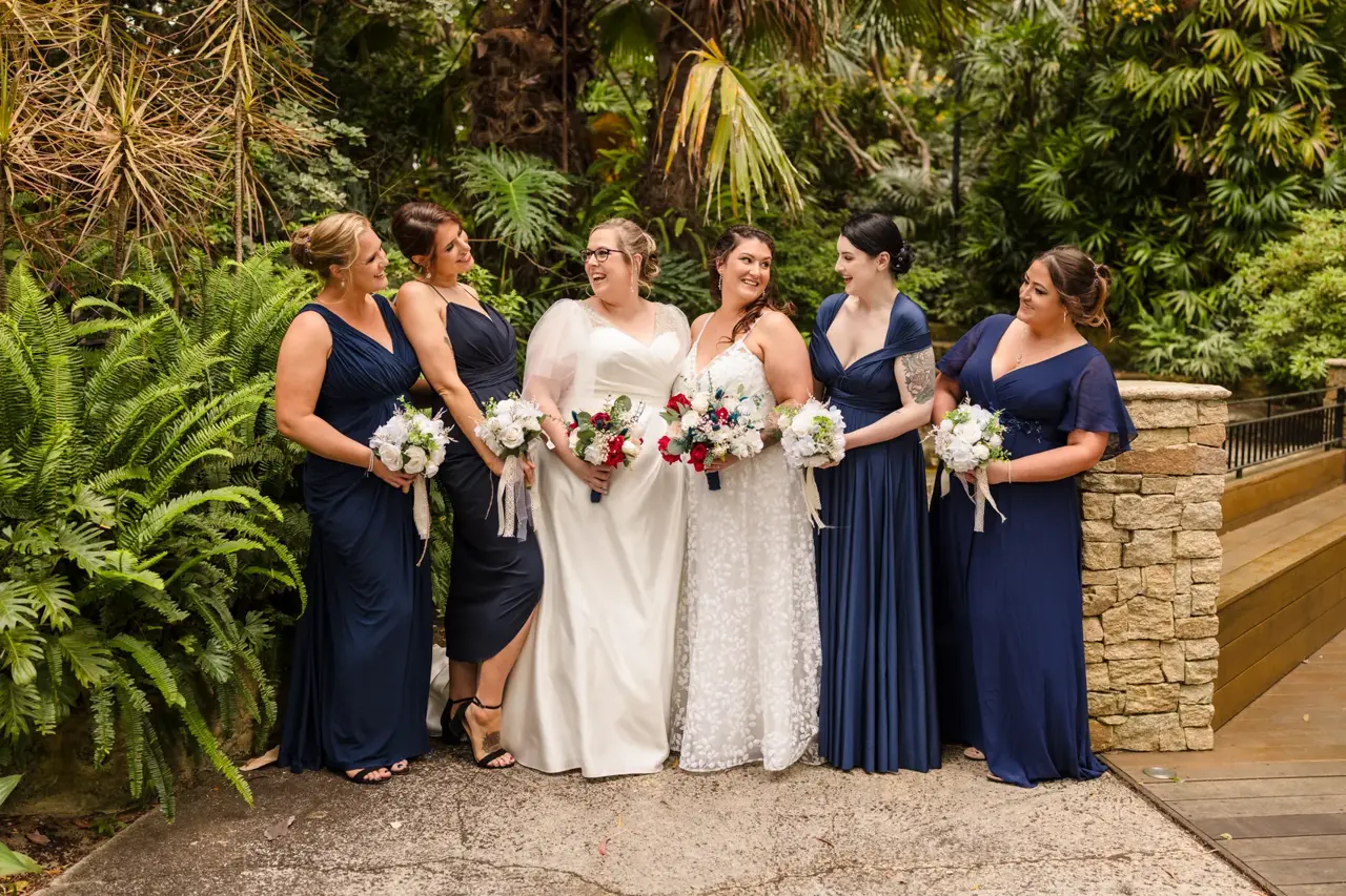 The bridal party among the greenery at Wanneroo Botanic Gardens