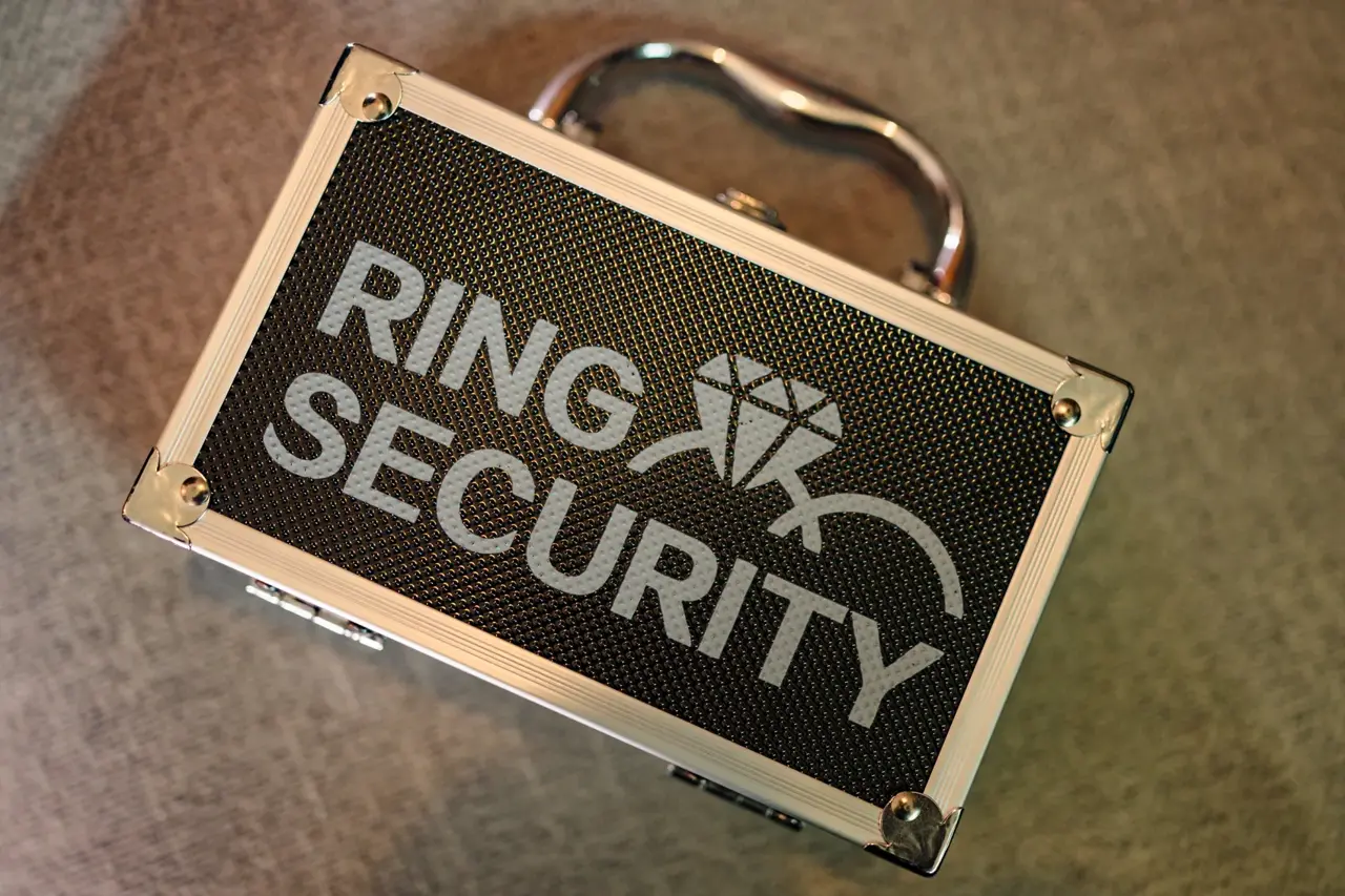 A playful RING SECURITY sign at Kat and Jess's wedding