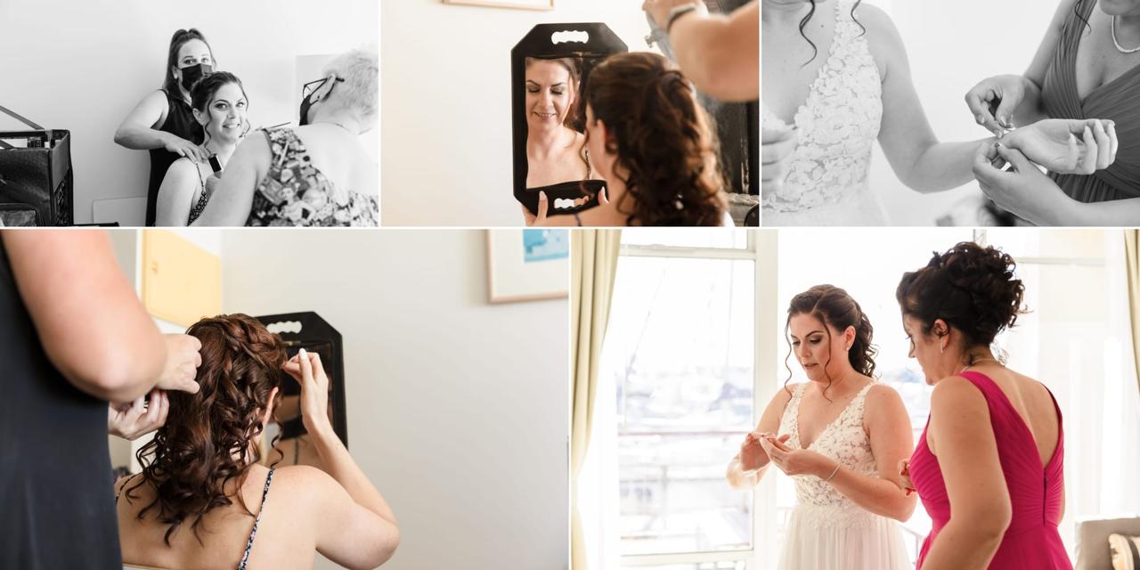 Bride Erin getting ready with hair and makeup before her Fremantle wedding