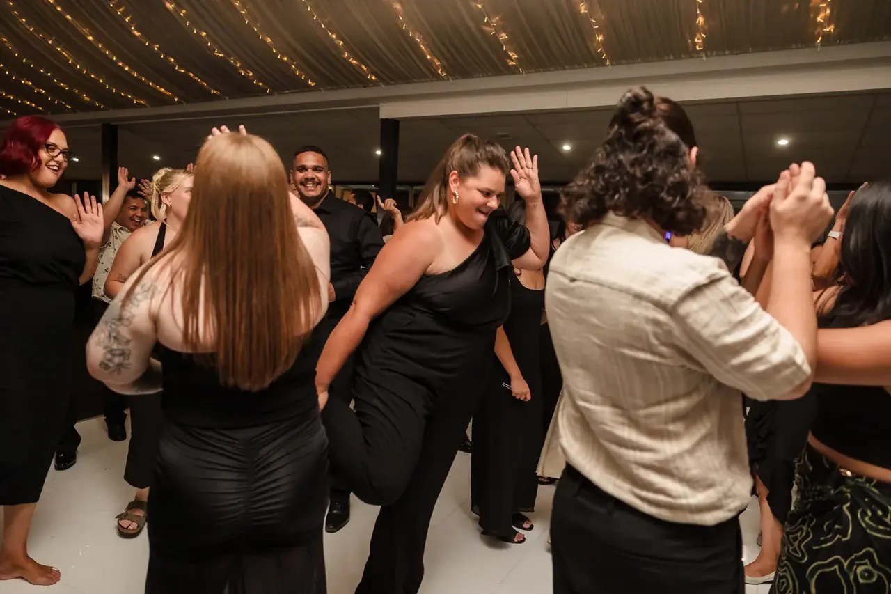 Guests filling the dance floor at Lloyd and Mitch's Burswood on Swan reception