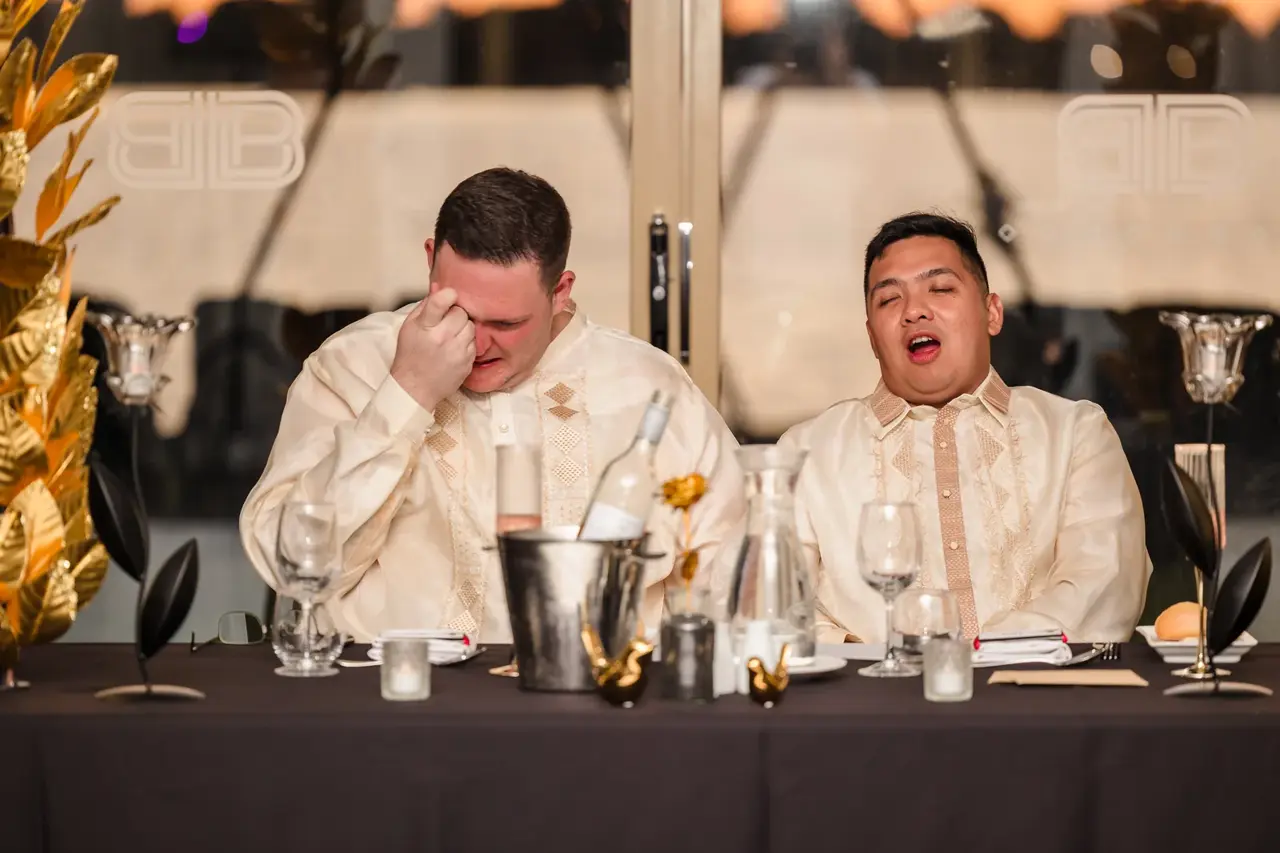 An emotional moment at the head table during the speeches at Burswood on Swan