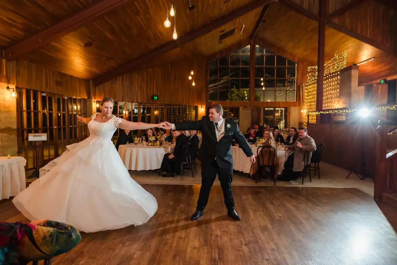 Sarah spins in her dress during the first dance in the Homestead at Quarry Farm
