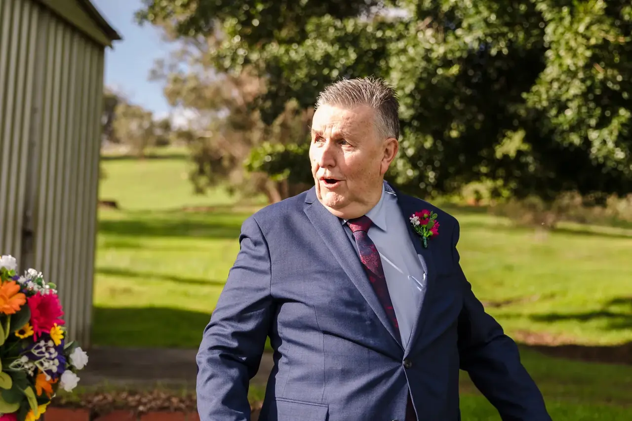 Sarah's dad reacts to seeing her in her wedding dress for the first time at Quarry Farm