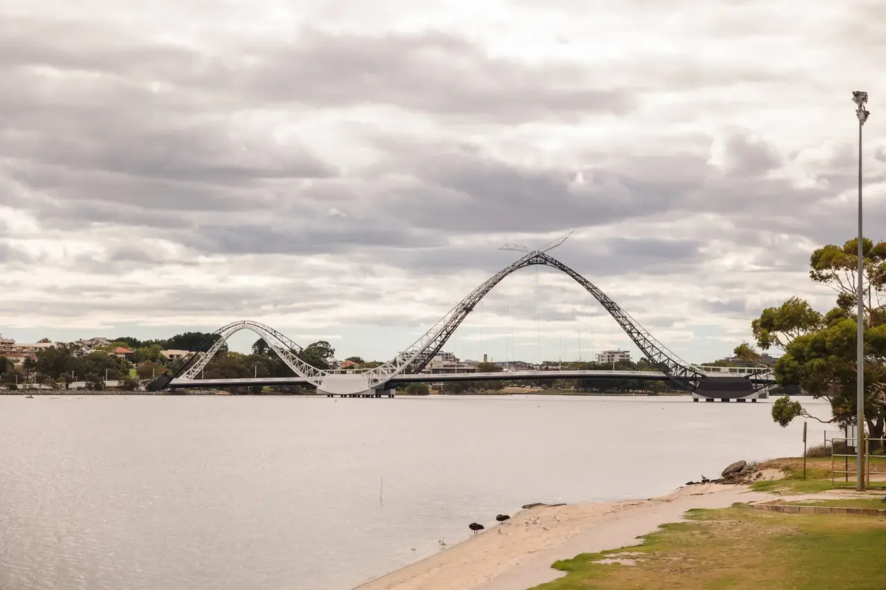 The Swan River and Matagarup bridge at Burswood on Swan