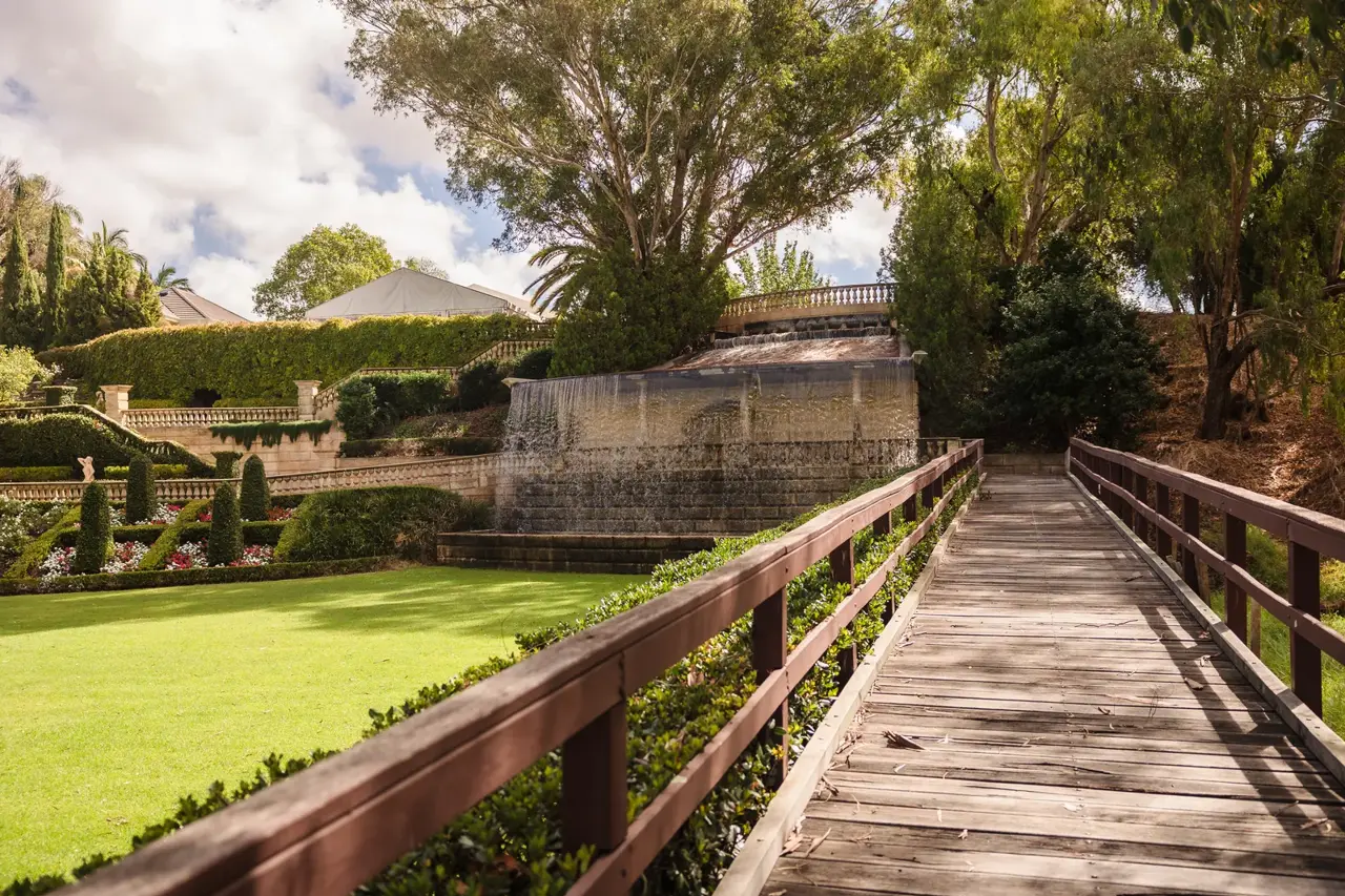 The manicured gardens, hedges and lawn at Caversham House in the Swan Valley
