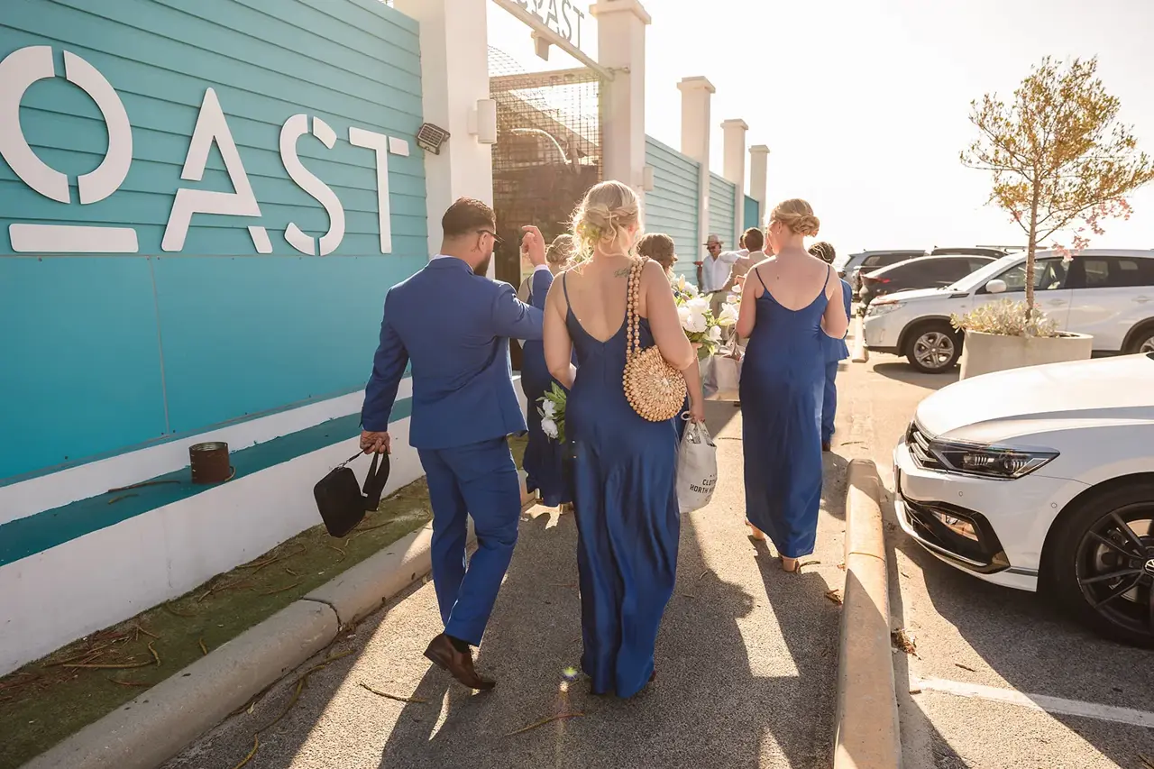 Wedding signage welcoming guests to COAST Port Beach in North Fremantle