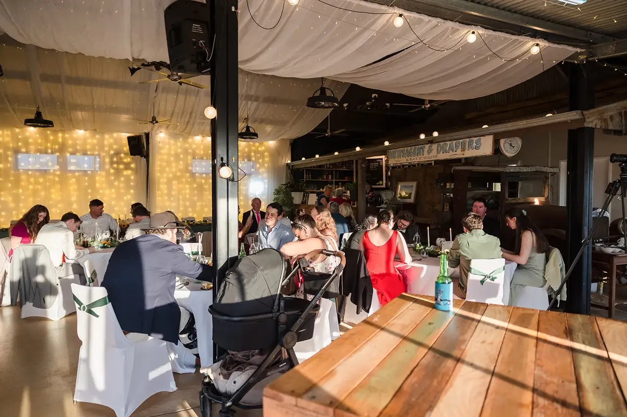 The reception room and bar at Walkers Hill Vineyard during dinner