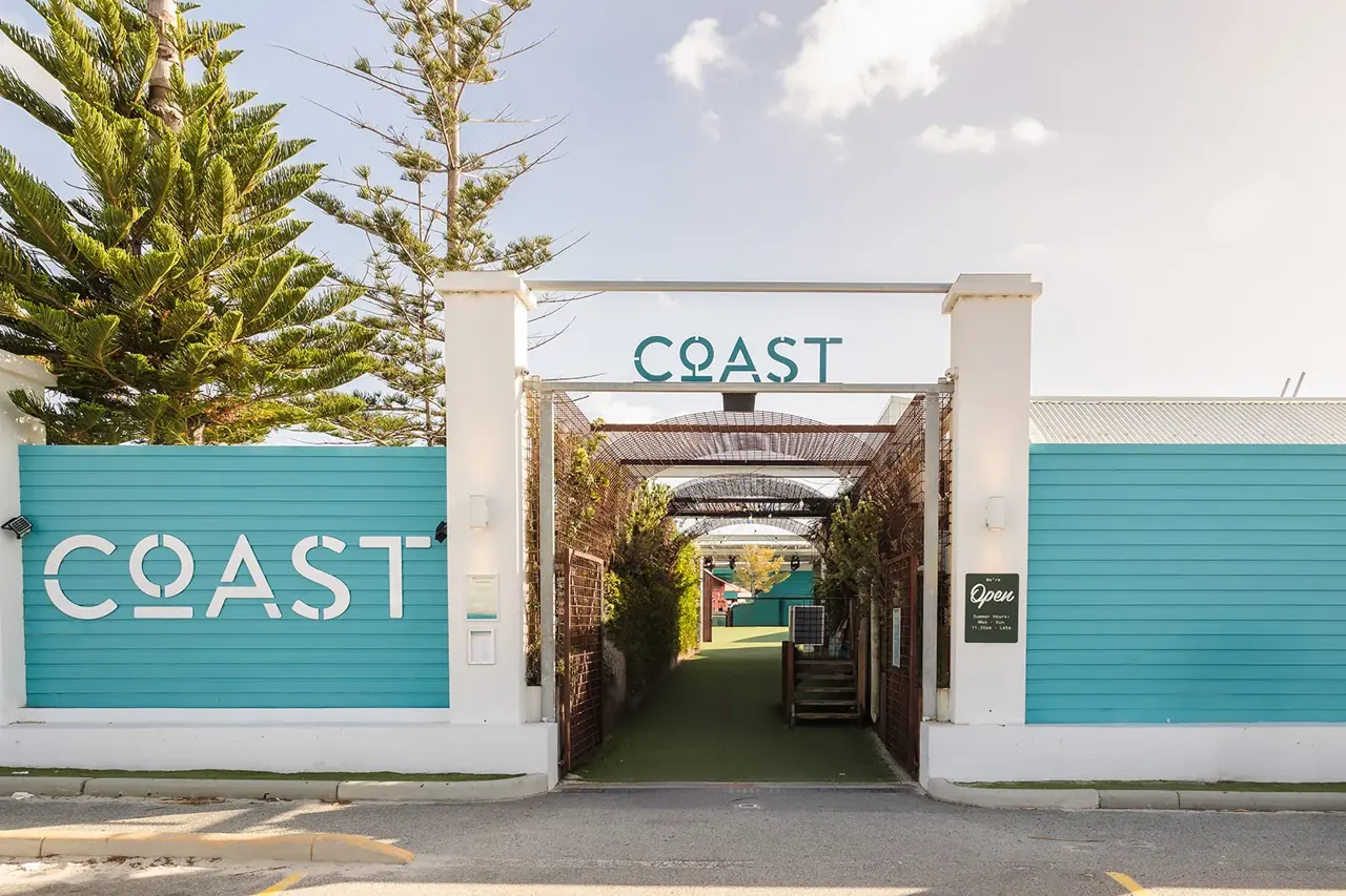The COAST Port Beach entrance archway looking down the covered walkway to the sea