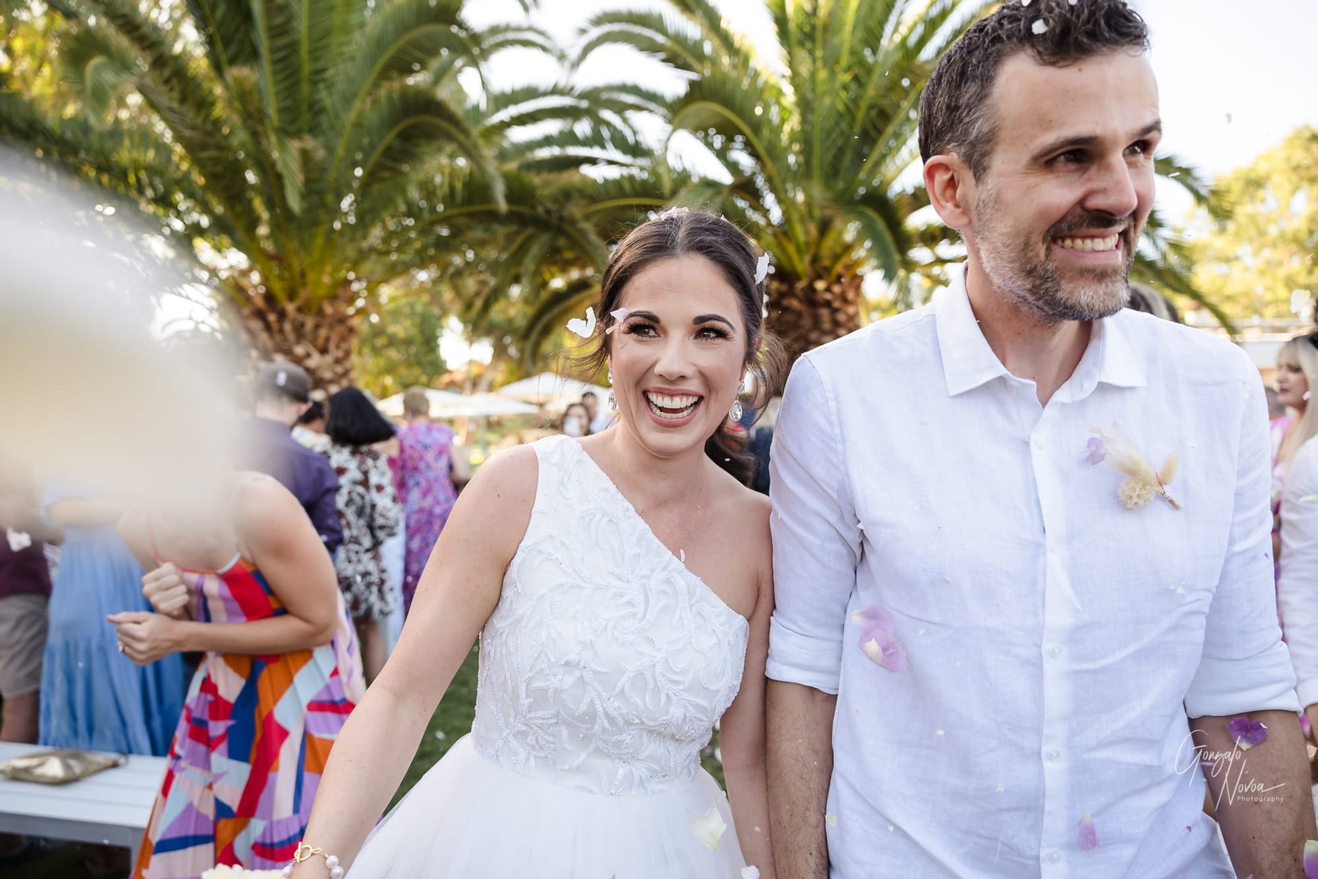 bride and groom walking down the isle during their ceremony