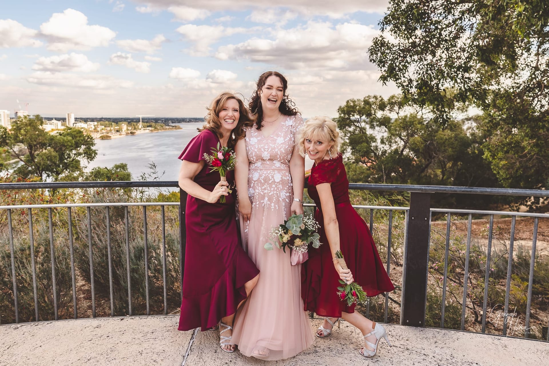 Bride and two bridesmaids at Kingspark in Perth, WA