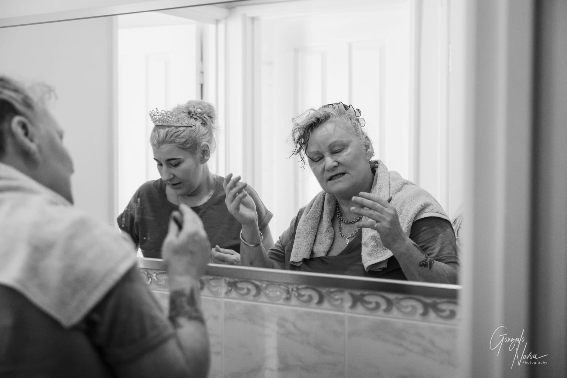Mother and daughter getting ready