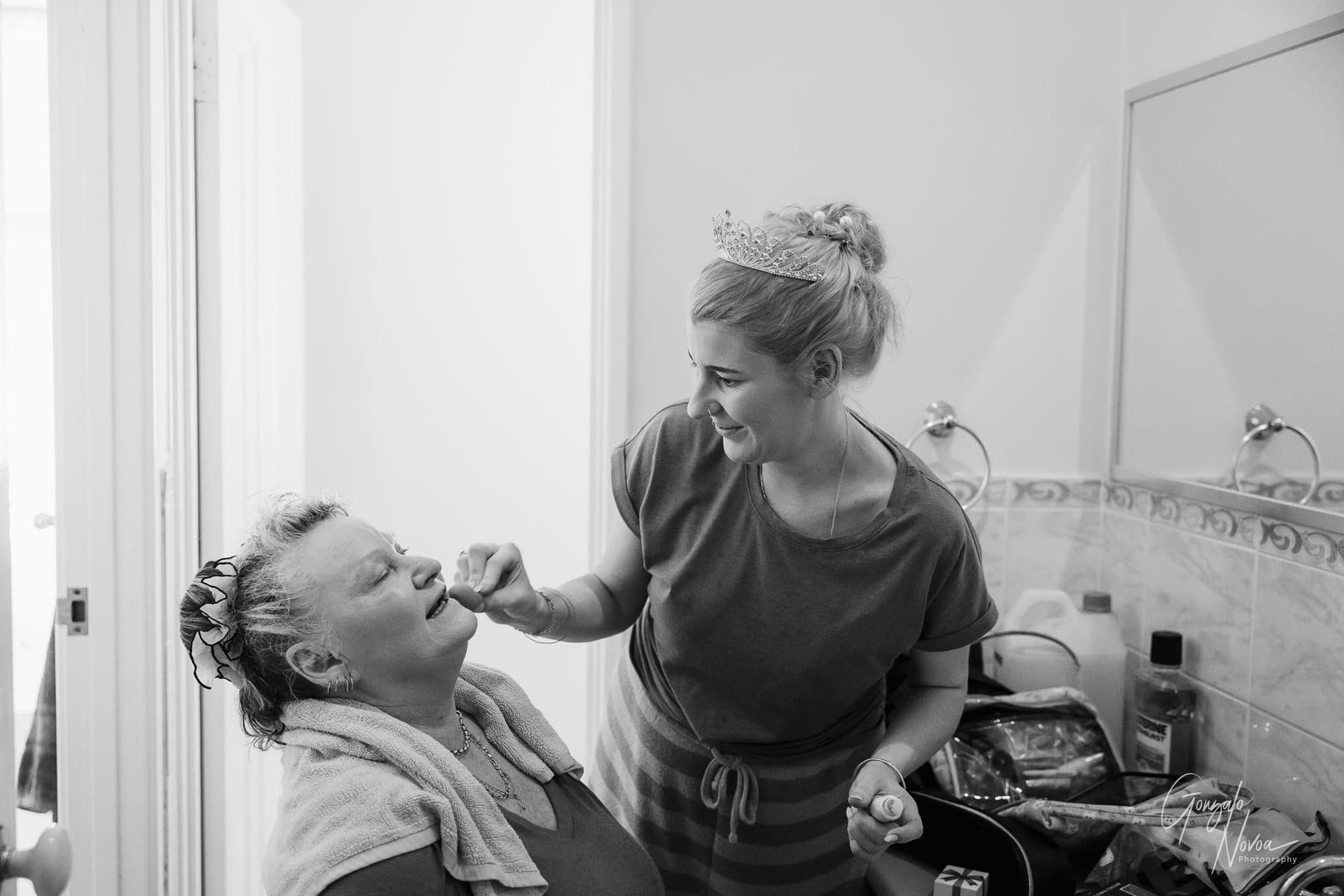 Mother and daughter getting ready