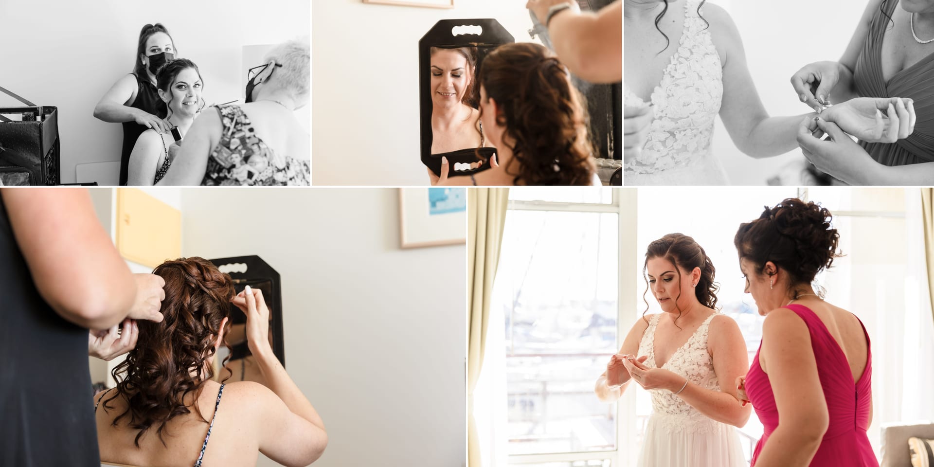 Bride Erin getting ready with hair and makeup before her Fremantle wedding