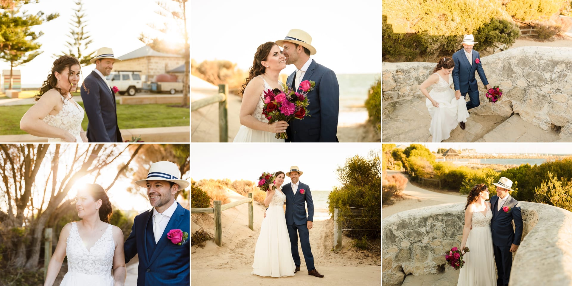 Erin and Geordie are exploring the Fremantle coastal path during golden hour portraits.