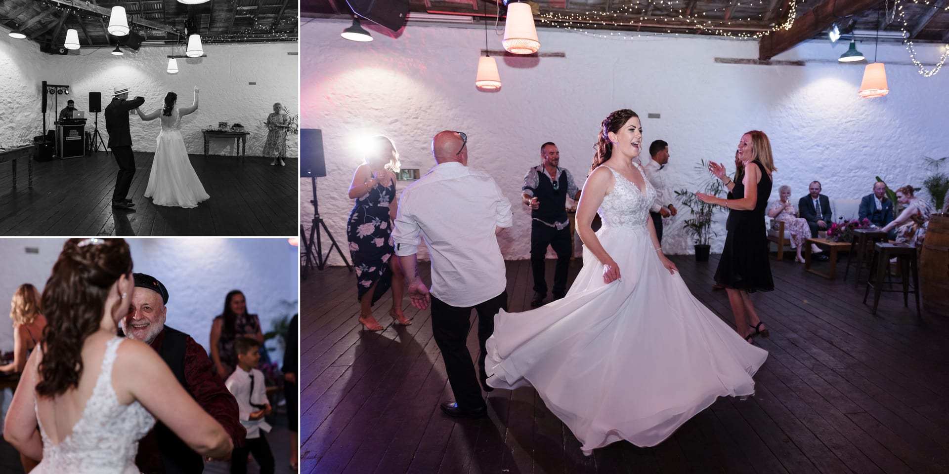 Erin and Geordie dancing during their wedding reception at Kidogo Arthouse Fremantle.