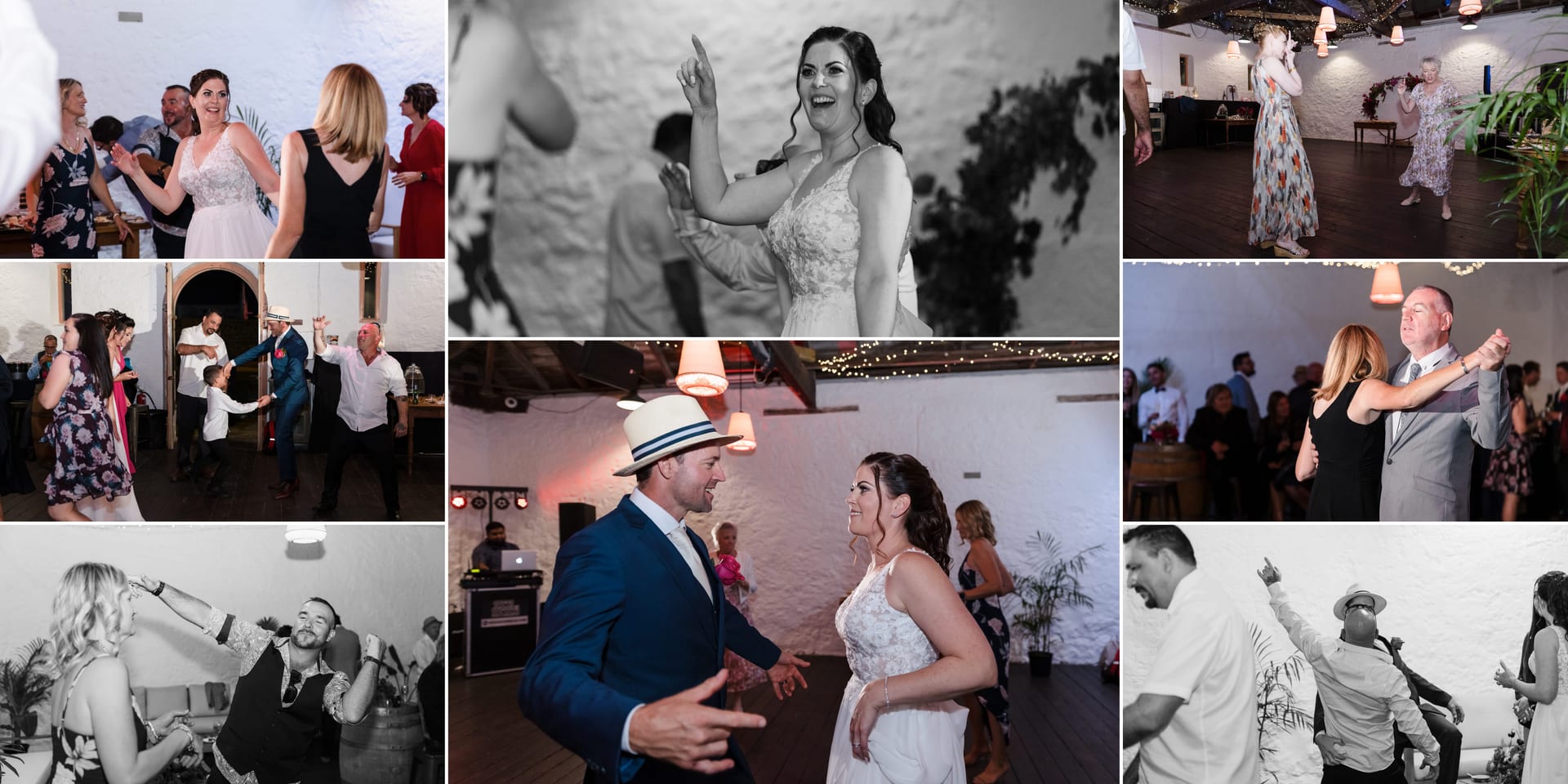 Erin and Geordie dancing with guests during their lively reception.