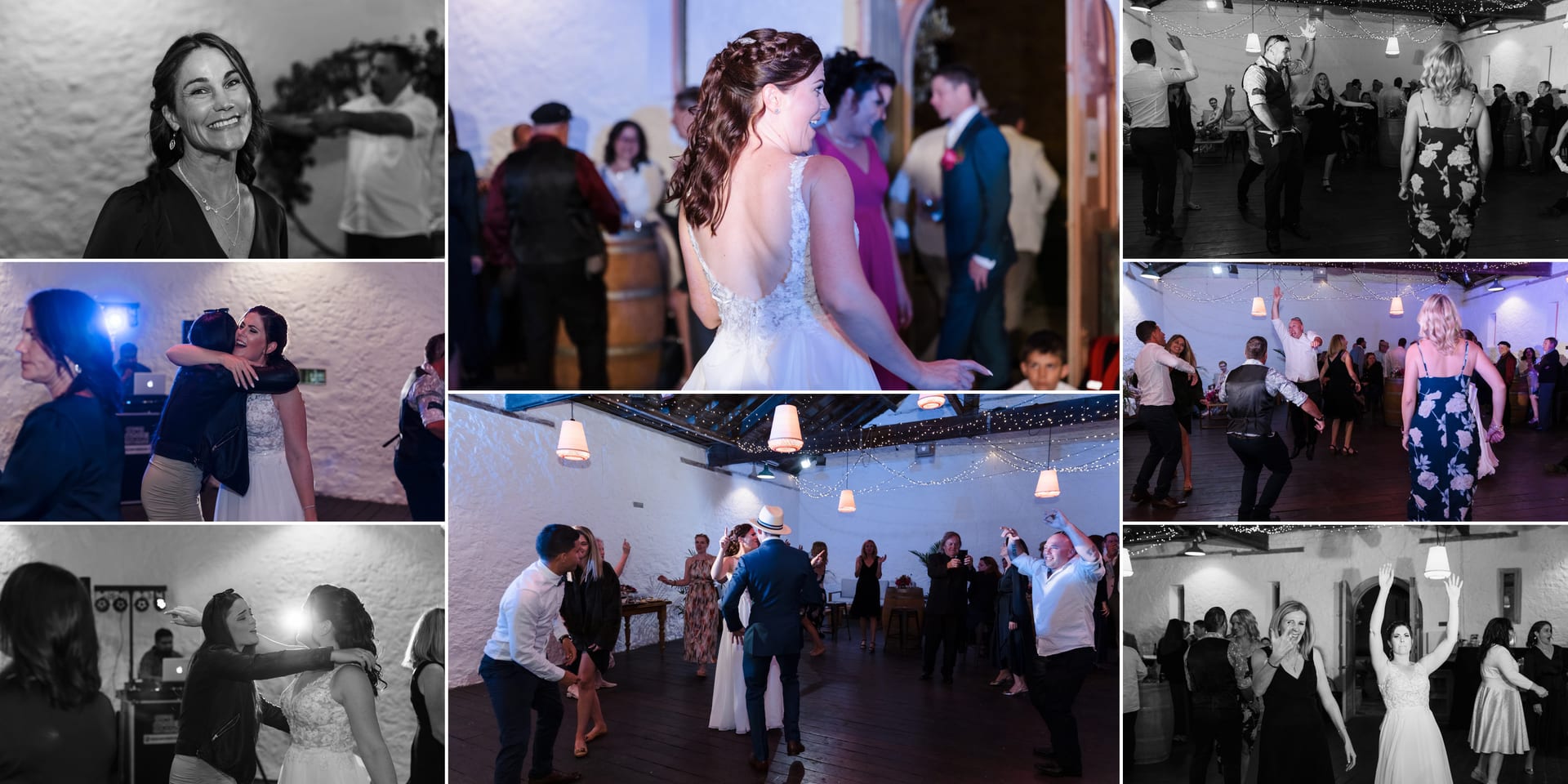 Guests dancing during wedding reception party at Kidogo Arthouse.
