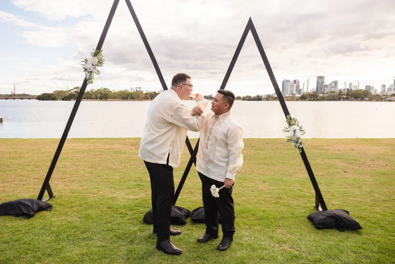 Lloyd and Mitch share a quiet moment at the arbour by the river at Burswood on Swan