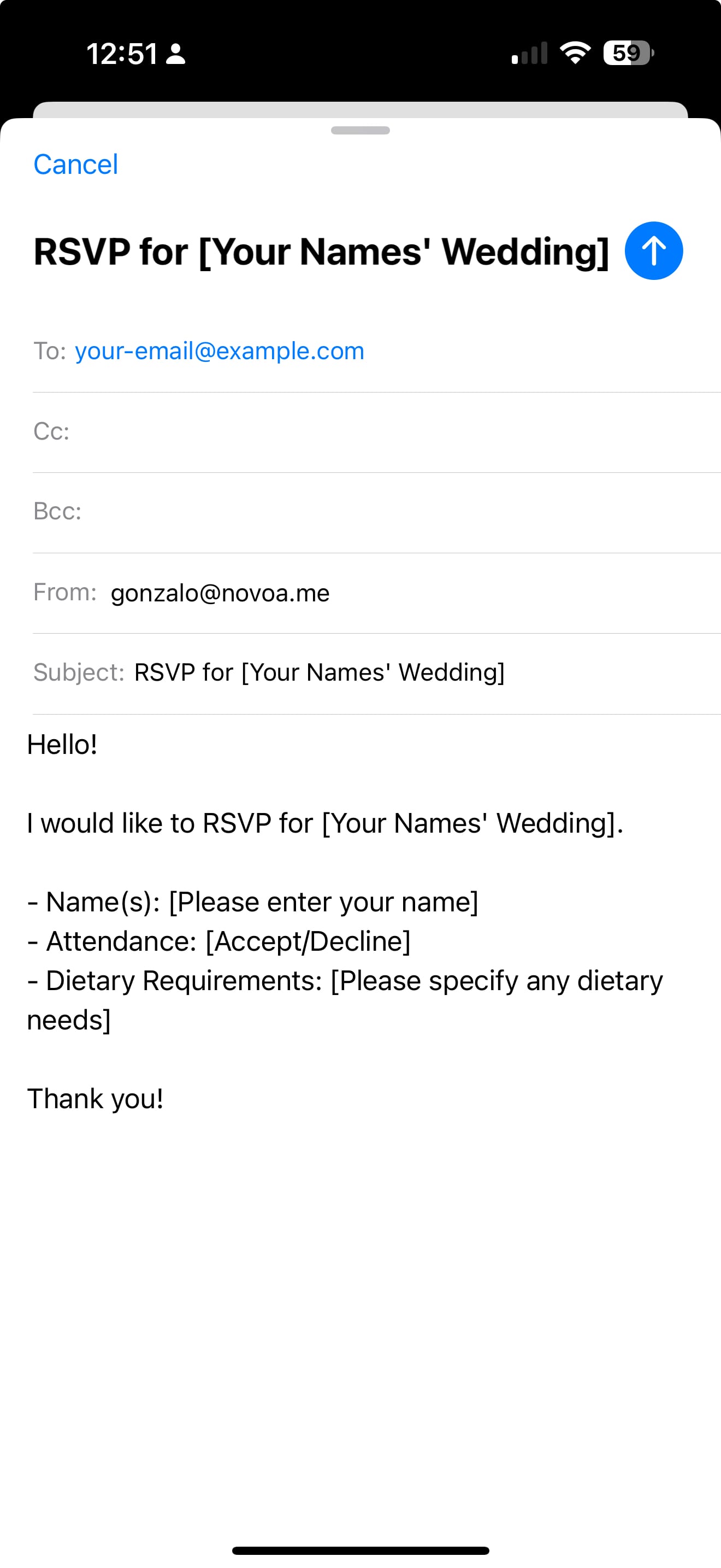 screenshot of an email body generated through a mailto link
