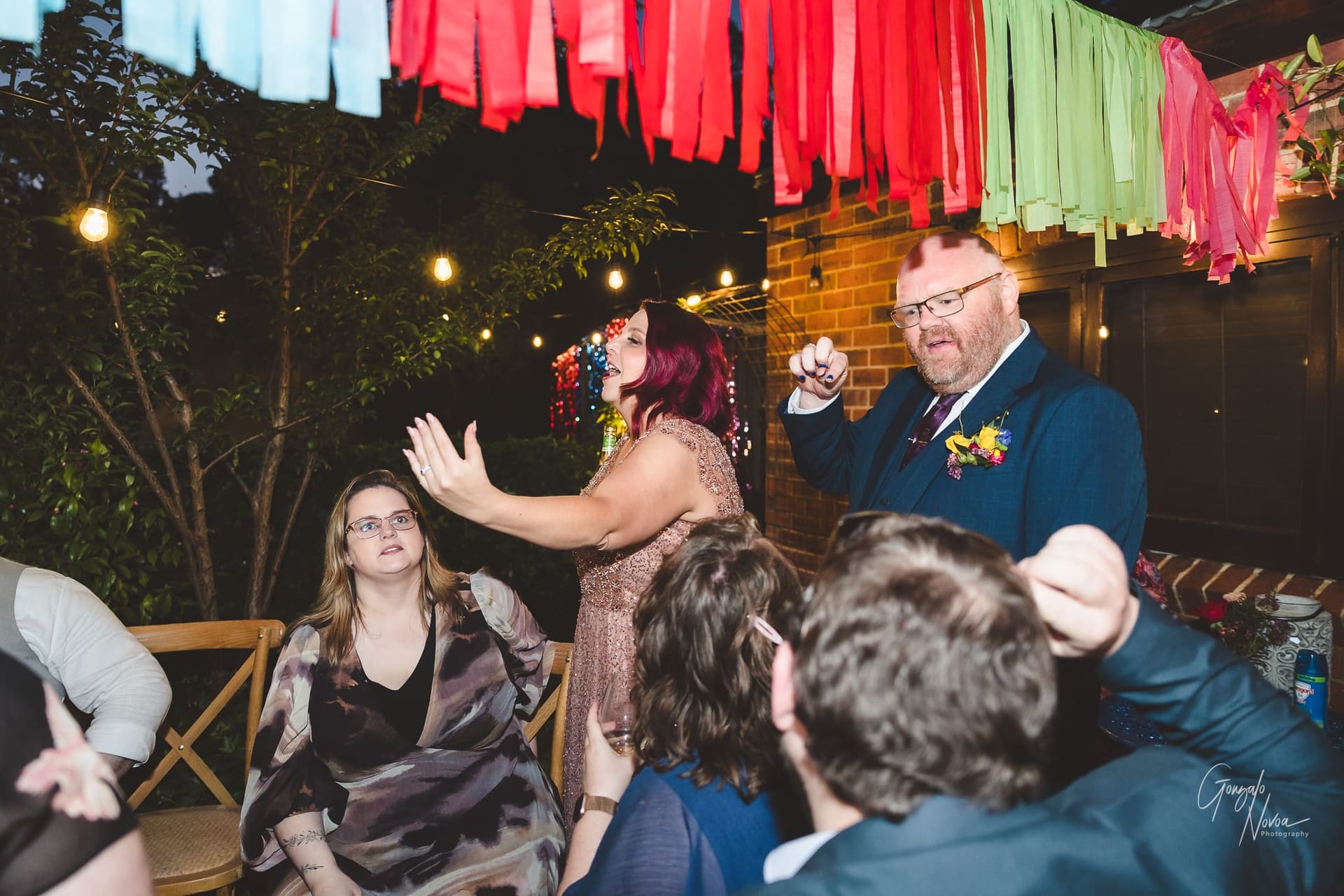 bride and groom having fun with their guests!