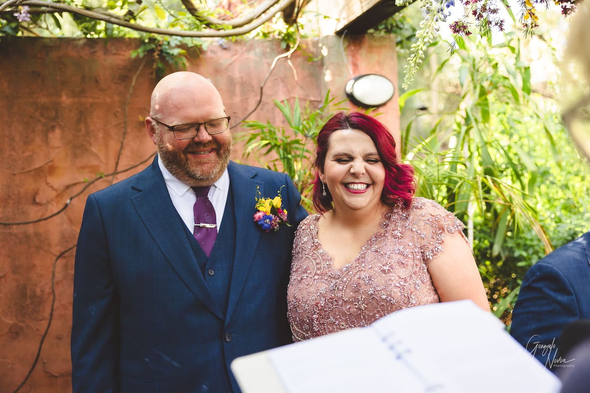 Ceremony smiles! Sophie and Bradford in front of the celebrant