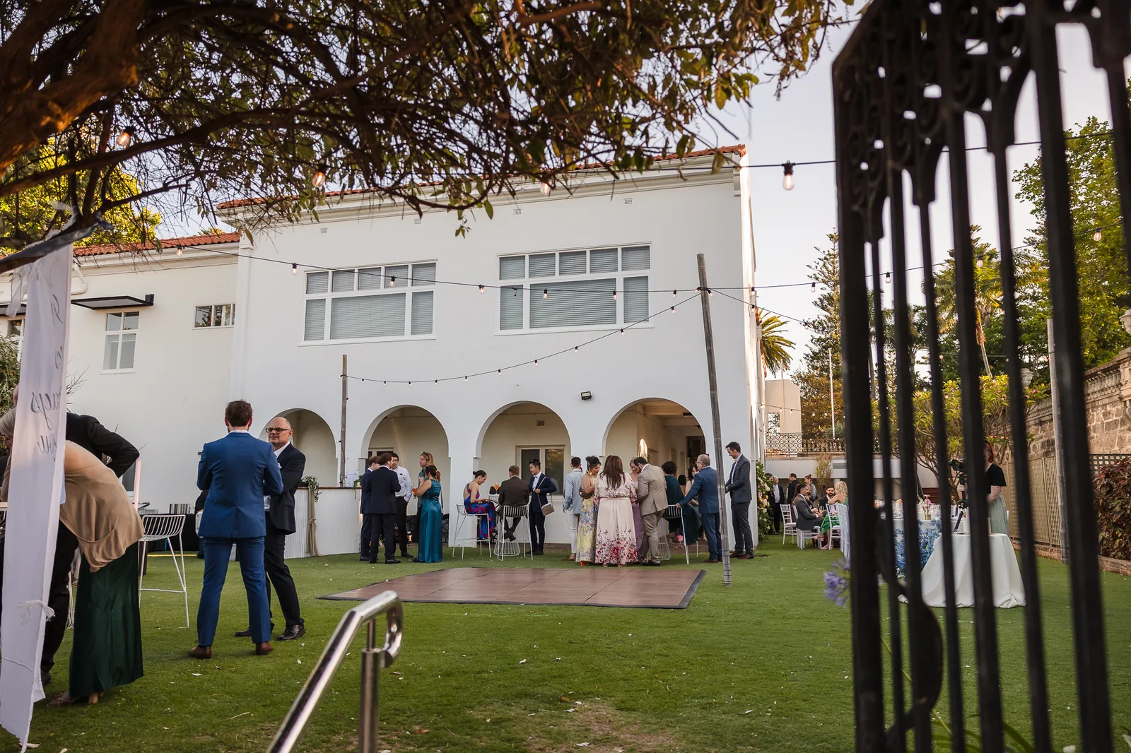 The Spanish Mission building, arched colonnade and lawn at Cottesloe Civic Centre